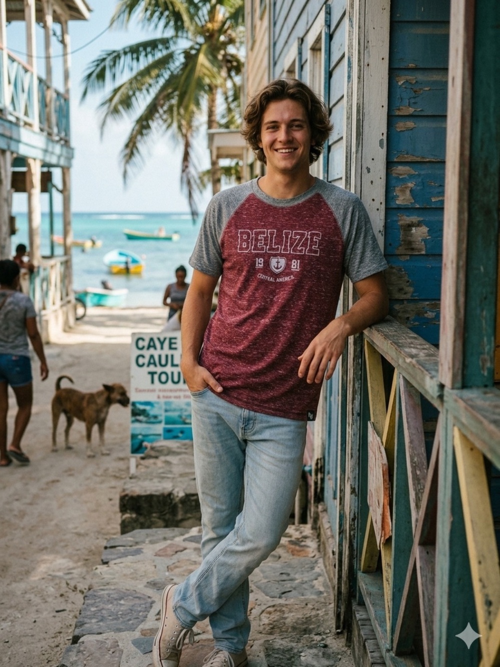 Belize Men’s Size M Raglan Short Sleeve Tee - Maroon & Gray by RW
